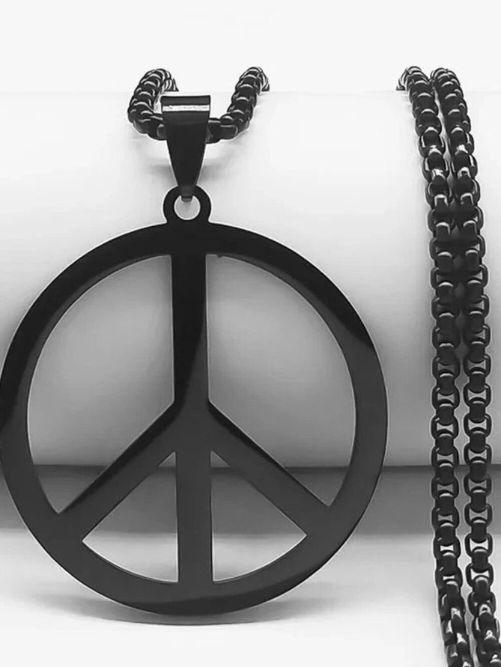 Black Peace Sign Pendant Necklace Hippie Boho 60s 70s Costume Jewelry Women Men